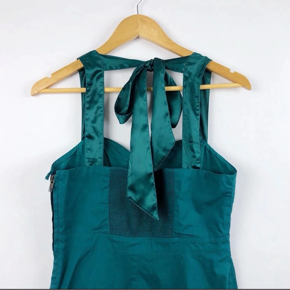 Free People Ocean Teal‎ Beaded Dress 6 Satin Tie Green Blue Shift